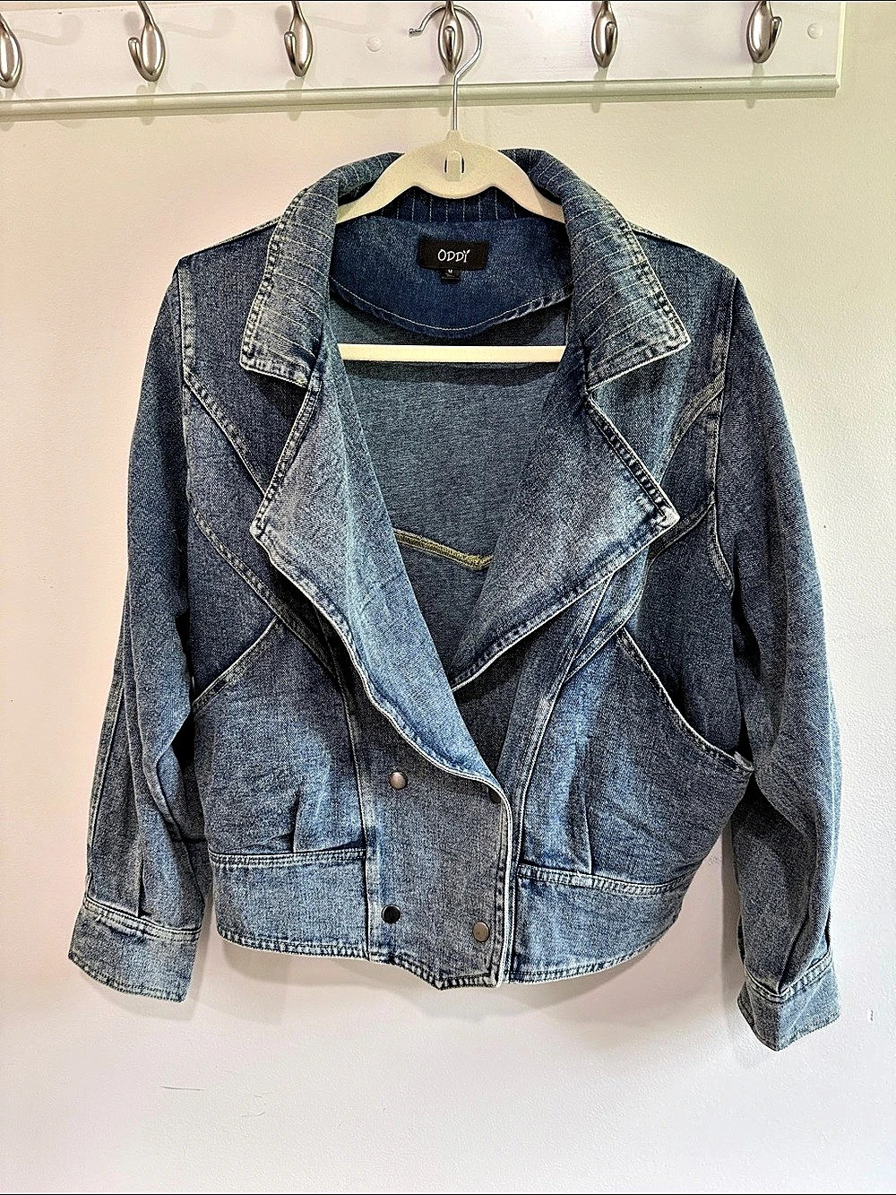 ODDI Denim Moto Jacket in Blue Size Medium Like New